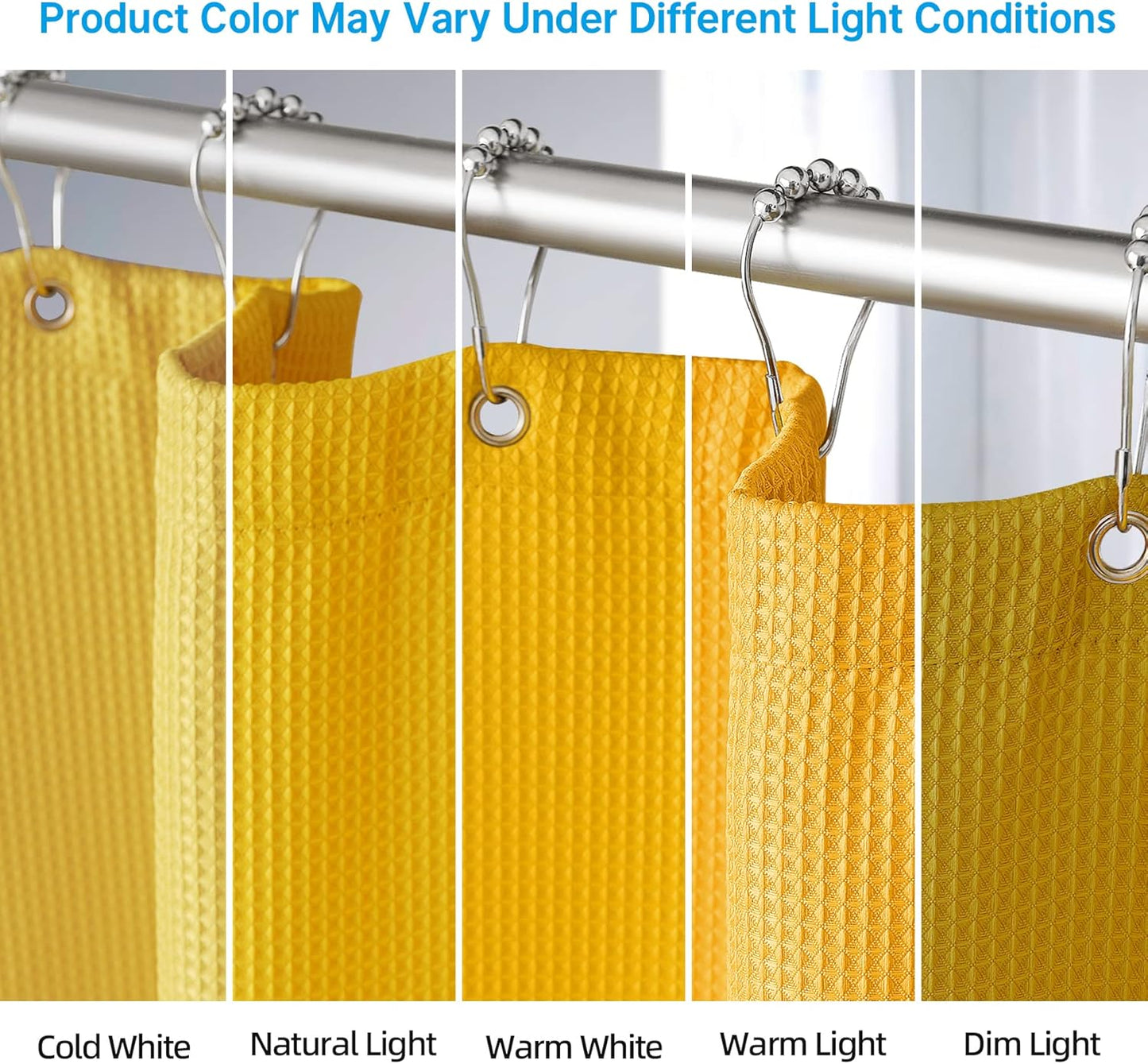 AmazerBath Waffle Shower Curtain, Bright Yellow Shower Curtain Fabric with Waffle Weave, Heavy Duty 240GSM, Hotel Quality Bathroom Shower Curtains, 72 x 72 Inches