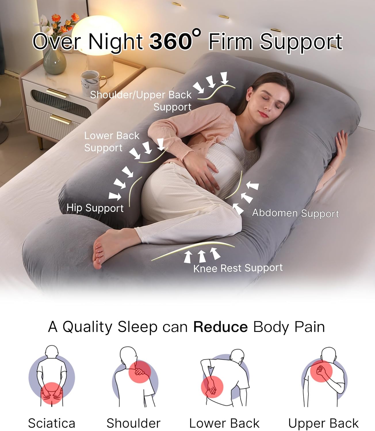 ALLOPERA Pregnancy Pillow, Full Body Maternity Pillow 57 inch, with Removable Washable Cover - Sleep Support for Legs, Back, Neck, Shoulder, HIPS, Belly for Pregnent Women, Velvet Cover(Dark Grey)