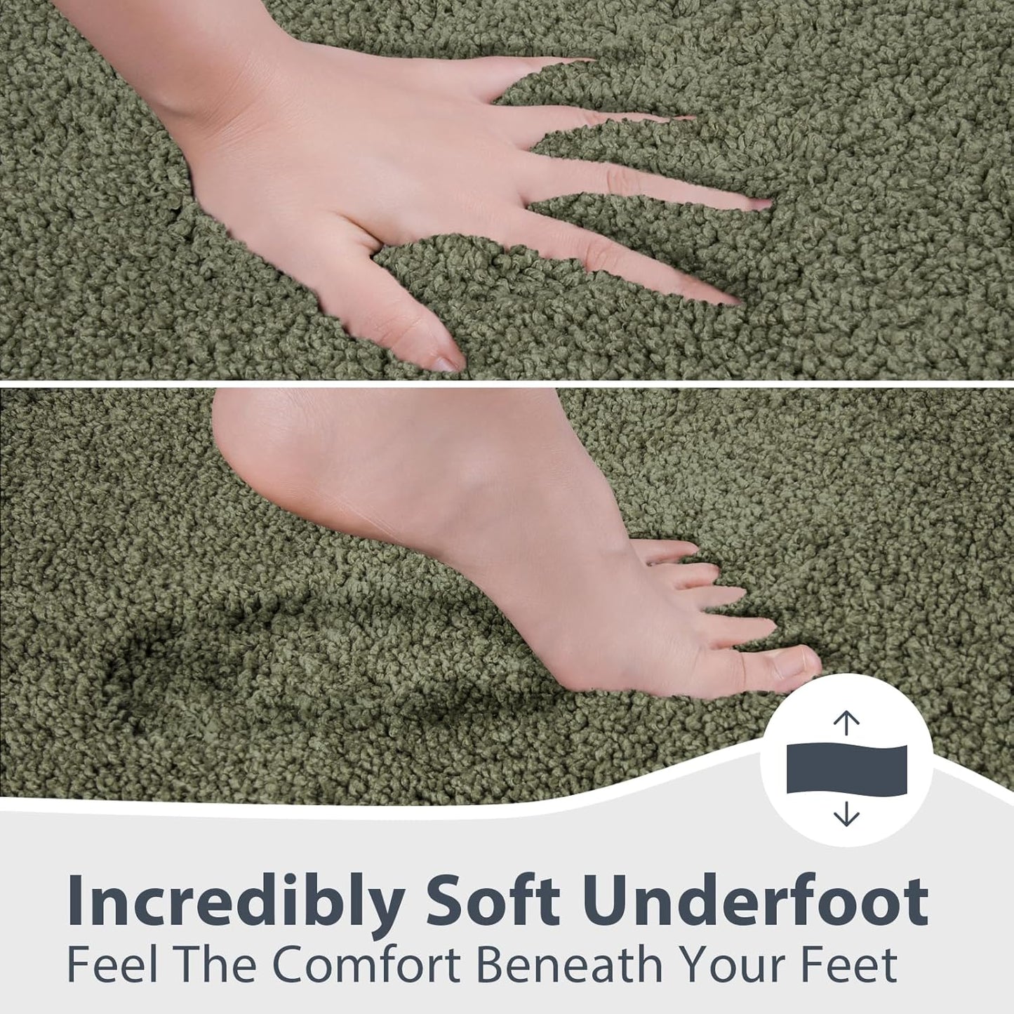 Bathroom Rugs U-Shaped 20" x 24", Non-Slip Extra Soft Absorbent Bath Rugs, Machine Washable Quick Dry Bath Mats for Toilet Base, Sage Green & Budding Green