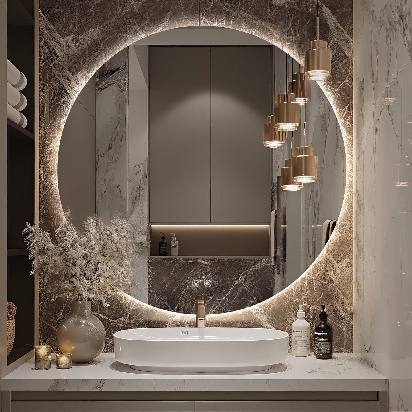 Round LED Mirror for Bathroom, 32" Circle Frameless Backlit Mirror with Lights, Wall Mounted Vanity Mirror, 3 Colors, Dimmable, Anti-Fog, IP65 Waterproof, Memory Function, UL Listed