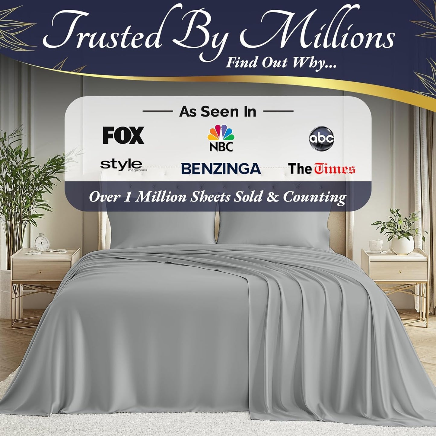 DECOLURE 100% Viscose Derived from Bamboo Sheets Cal King Size 4pcs - Ultra Soft & Luxuriously Cooling, 17" Deep Pocket,Double Stitching,Perfect for Hot Sleepers - King Bed Sheets (Light Grey)