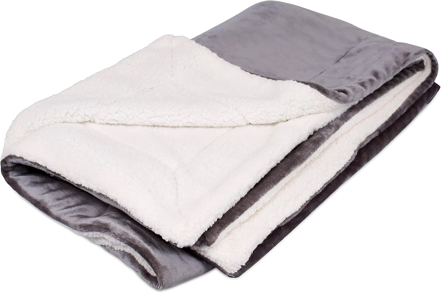 Internet’s Best Plush Reversible Sherpa Throw Blankets - Grey - Ultra Soft Couch Blanket - Light Weight Sofa Throw - 100% Microfiber Polyester - Easy Travel - Bed - 50 x 60