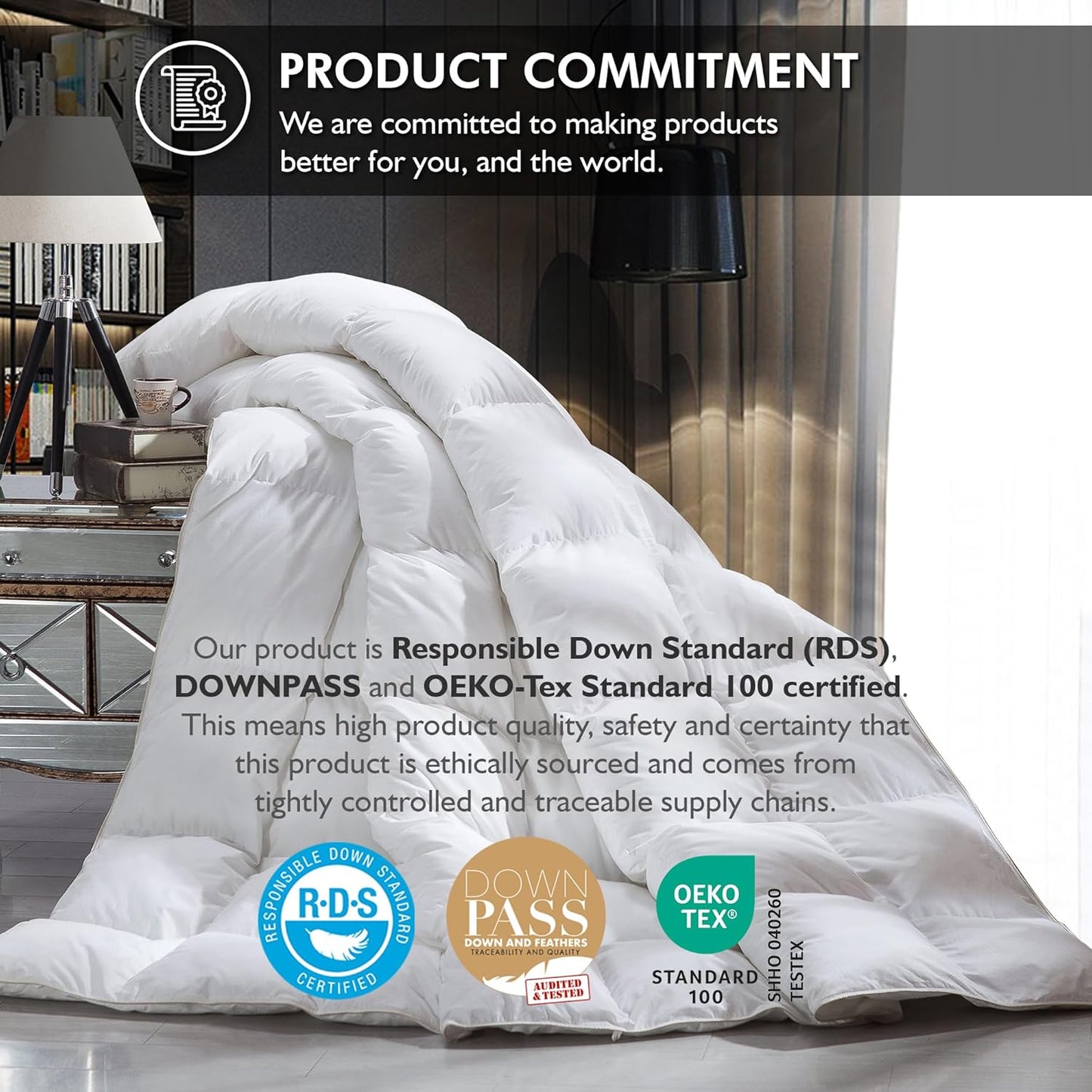 Luxurious Full Size Goose Down Fiber Waterfowl Feather Fiber Comforter Duvet, 100% Egyptian Cotton Cover, 45 oz. Fill Weight, Baffle Box Design, White Solid