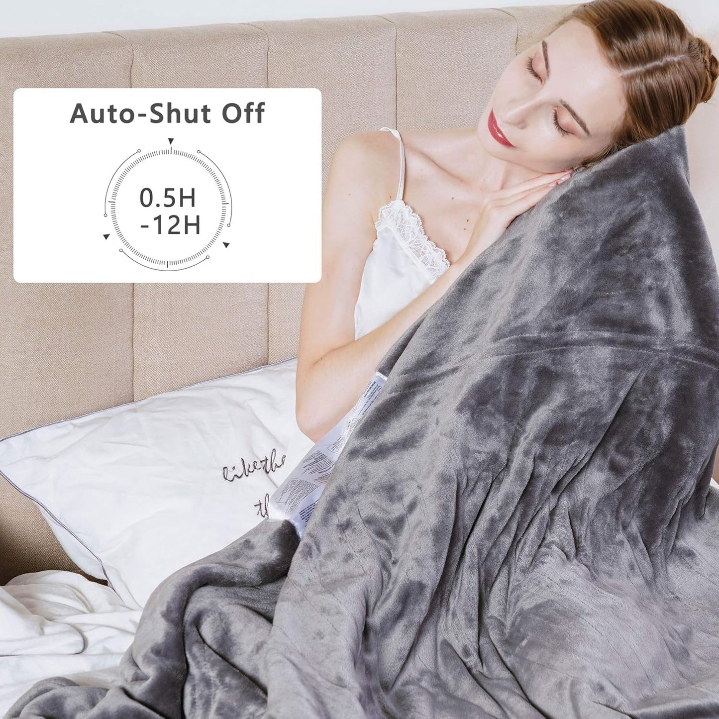 SUNVIVI Heated Electric Blanket Queen Size Dual Control, 10 Heat Settings, 12 Hours Auto Off, Machine Washable, ETL Certified, Overheating Protection, Grey, 84x90 Inch