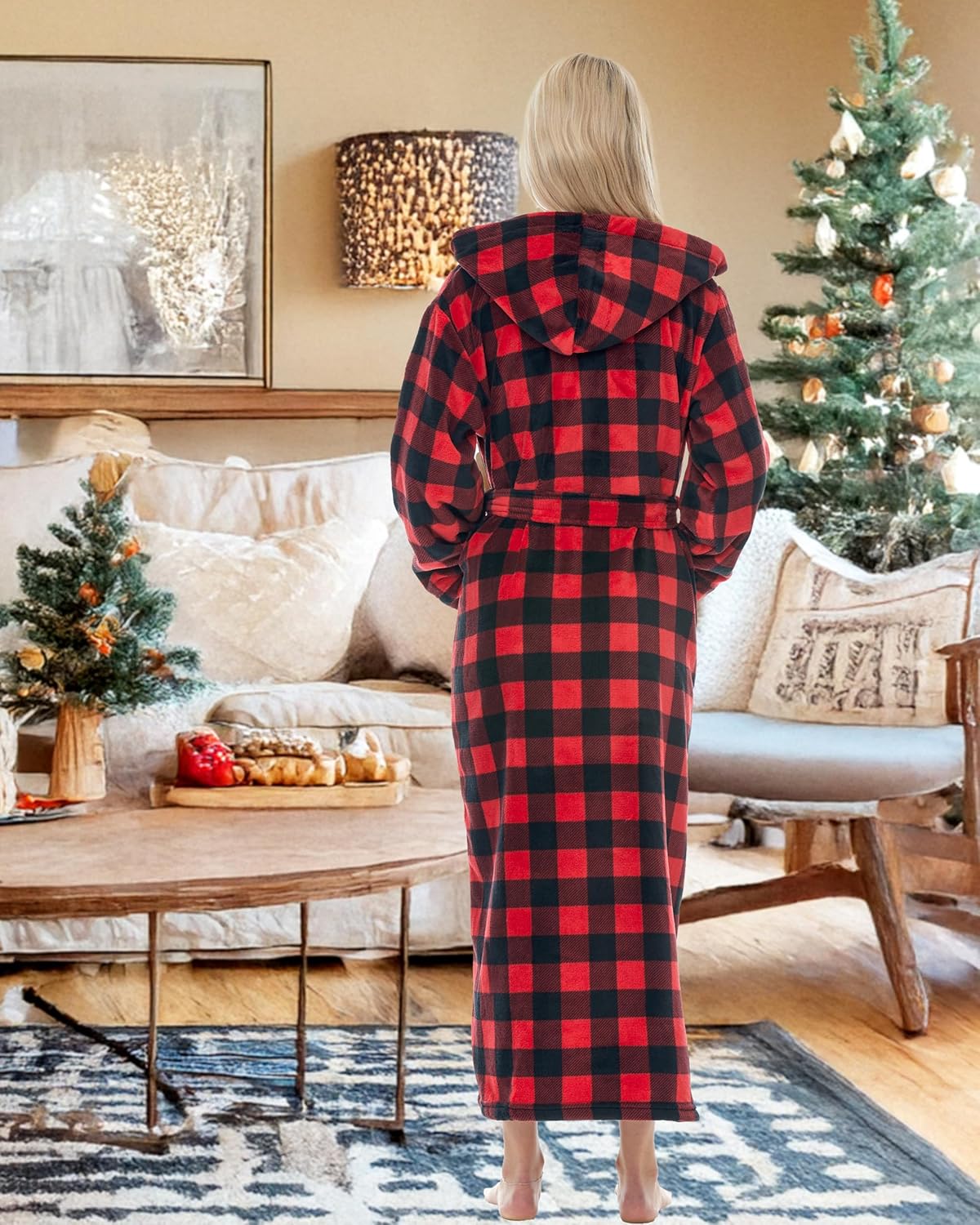 Alexander Del Rossa Womens Robe, Long Plush Bathrobe with Hood, Hooded Robes for Women Plus Size Bath Robe