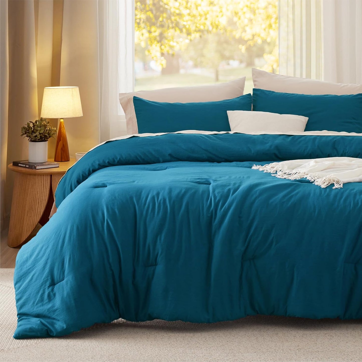Bedsure Full Size Comforter Set, Teal Soft Prewashed Bedding for All Seasons, 3 Pieces GentleSoft™ Warm Down Alternative Bed Set, 1 Lightweight Comforter (82"x86") and 2 Pillowcases (20"x26")