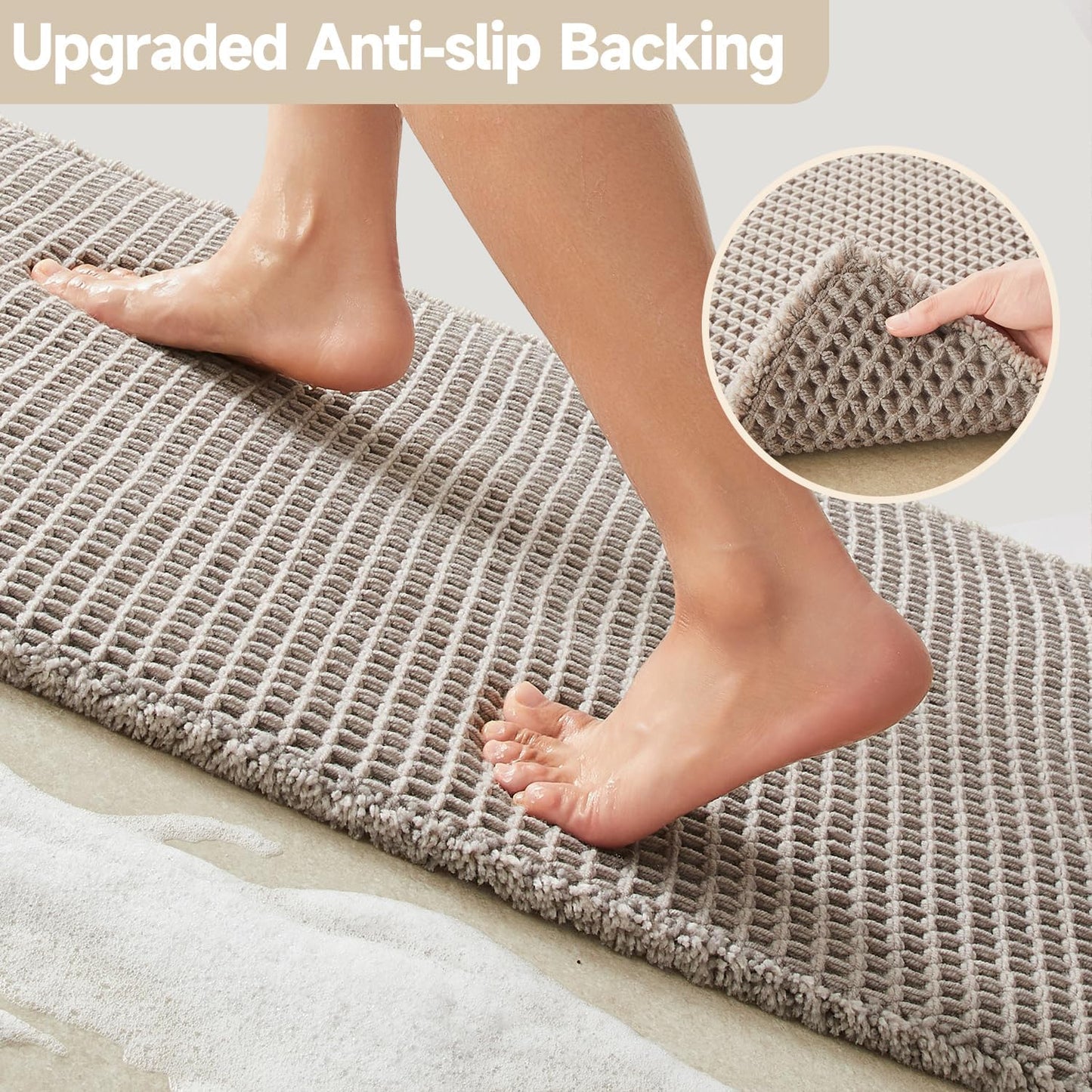 Waffle Bath Mat, Boho Bathroom Rugs Non Slip Washable Super Absorbent Quick Dry Bath Mat Farmhouse Bathroom Decor, 48"x24" Light Grey