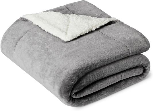 Amazon Basics Reversible Sherpa Throw Blanket, Dark Gray, 50"x60"
