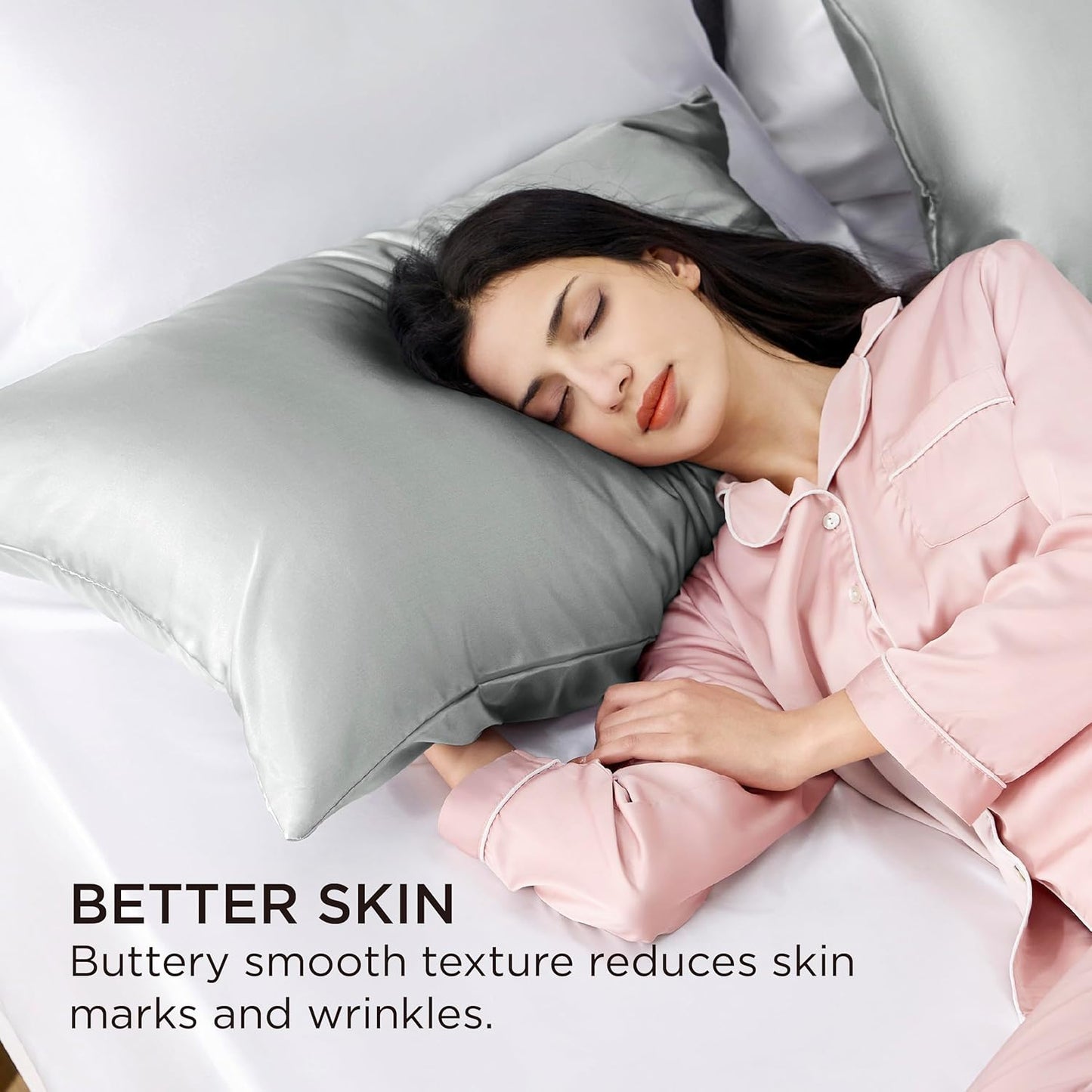Bedsure Satin Pillowcase with Zipper, Similar to Silk Pillow Cases 2 Pack, Grey Satin Pillow Cases Queen Size Set of 2, Silky & Soft Pillow Covers for Hair and Skin, Gifts for Women Men, 20x30 Inches