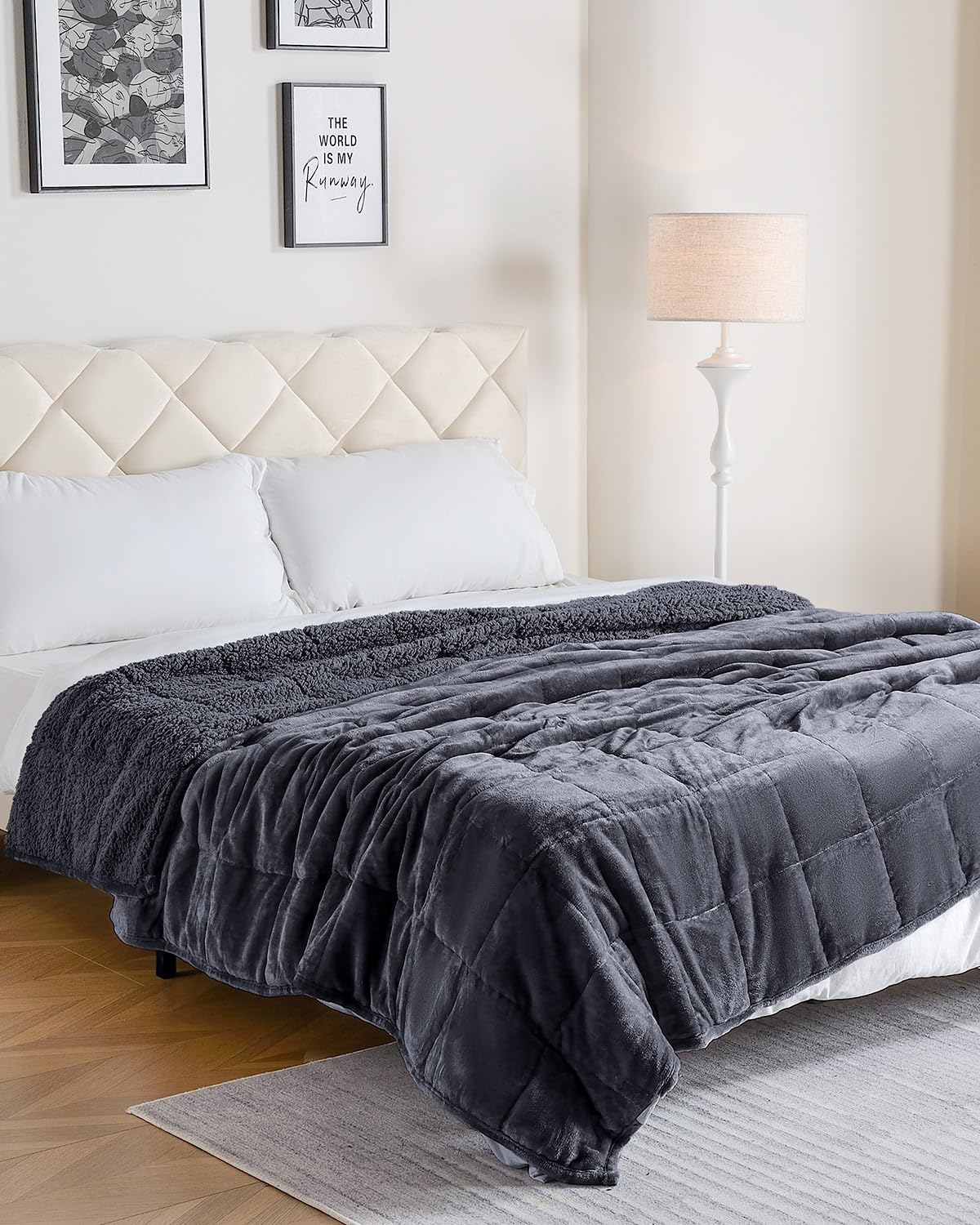 Uttermara Weighted Blanket for Adults, Twin Size 12 lbs Heavy Blanket with Reversible Soft Shiny Velour Fleece and Cozy Warm Sherpa for Couch Bed, Calming and Relaxing, 48 x 72 inches in Dark Grey