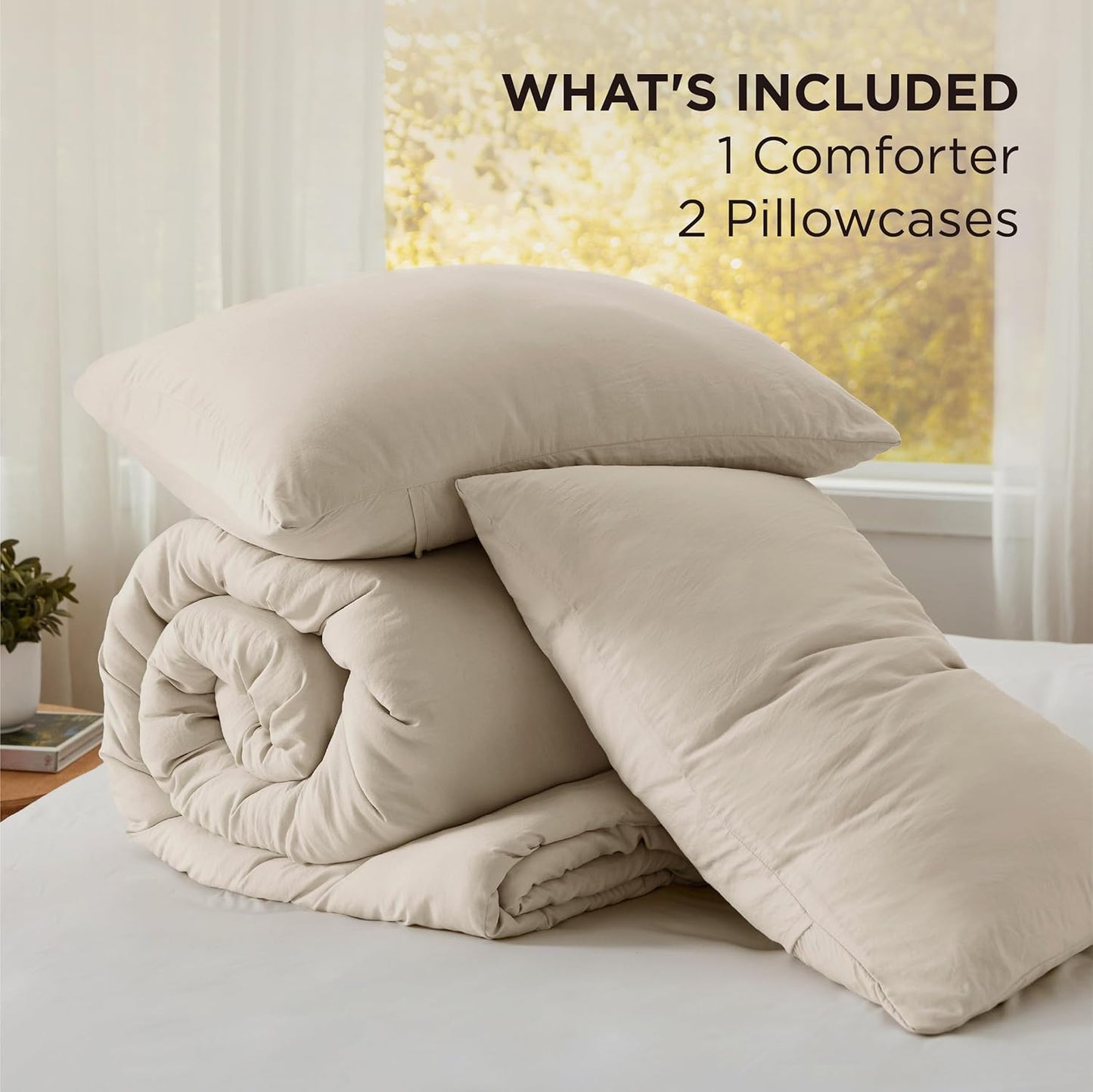 Bedsure Queen Size Comforter Set, Sand Soft Prewashed Bedding for All Seasons, 3 Pieces GentleSoft™ Warm Down Alternative Bed Set, 1 Lightweight Comforter (90"x90") and 2 Pillowcases (20"x26")