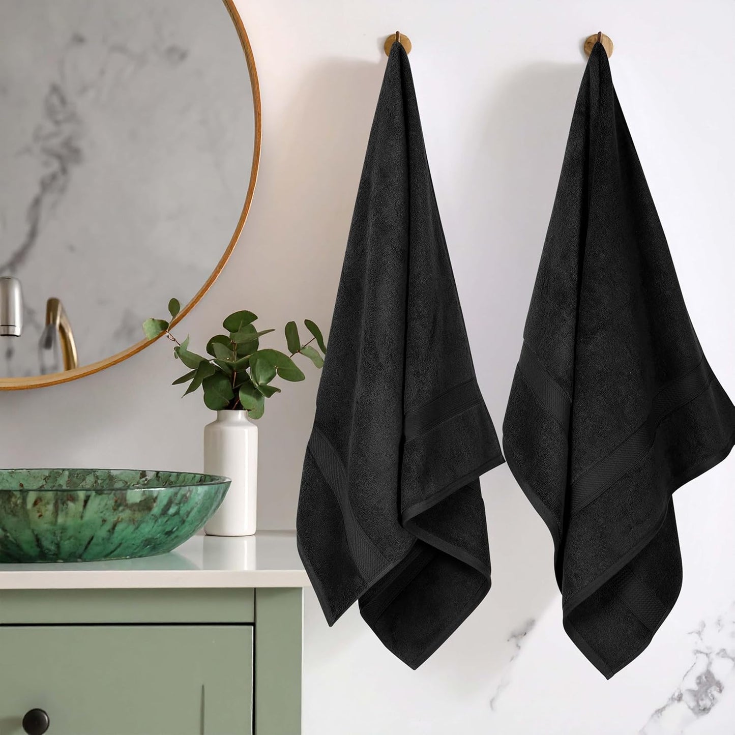 Superior Egyptian Cotton Pile Bath Towel Set of 2, Ultra Soft Luxury Towels, Thick Plush Essentials, Absorbent Heavyweight, Guest Bath, Hotel, Spa, Home Bathroom, Shower Basics, Black