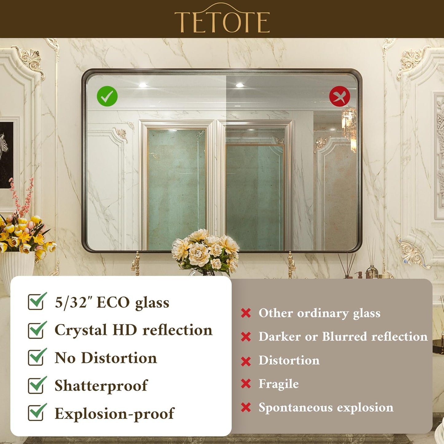 TETOTE 22 x 30 White Mirror for Bathroom Metal Frame Wall Mounted Rectangle Mirror for Vanity with Sandy Textured Surface(Horizontal/Vertical)