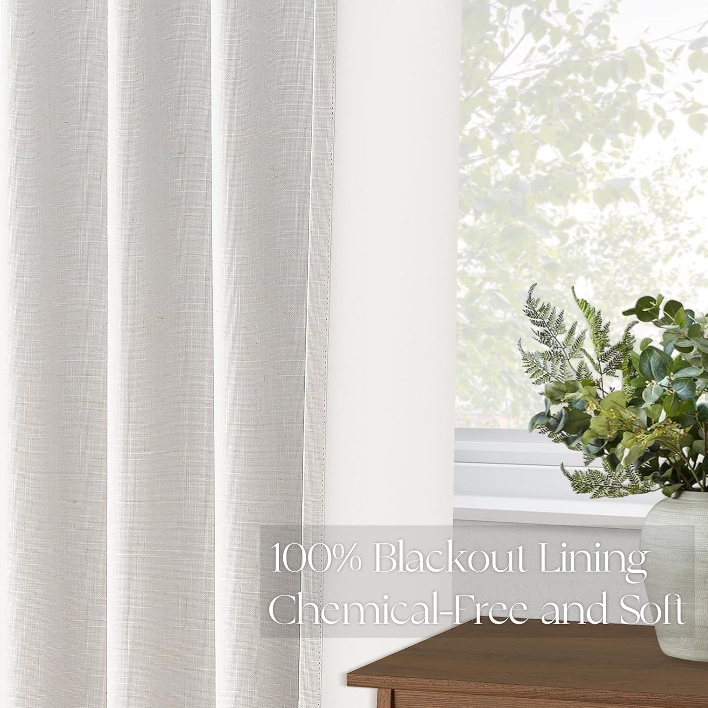 Topfinel Extra Long Total Blackout Linen Curtains 108 Inches Long for Living Room Large Window with Hooks Rings, Pinch Pleated Cold Blocking Acoustic Heavy Ivory Track Curtains 2 Panels 9 FT