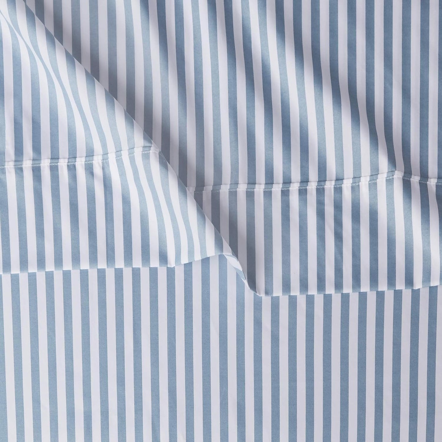 Amazon Basics Lightweight Super Soft Easy Care Microfiber 3 Piece Bed Sheet Set With 14-inch Deep Pockets - Twin, Dusty Blue Pinstripe,Printed