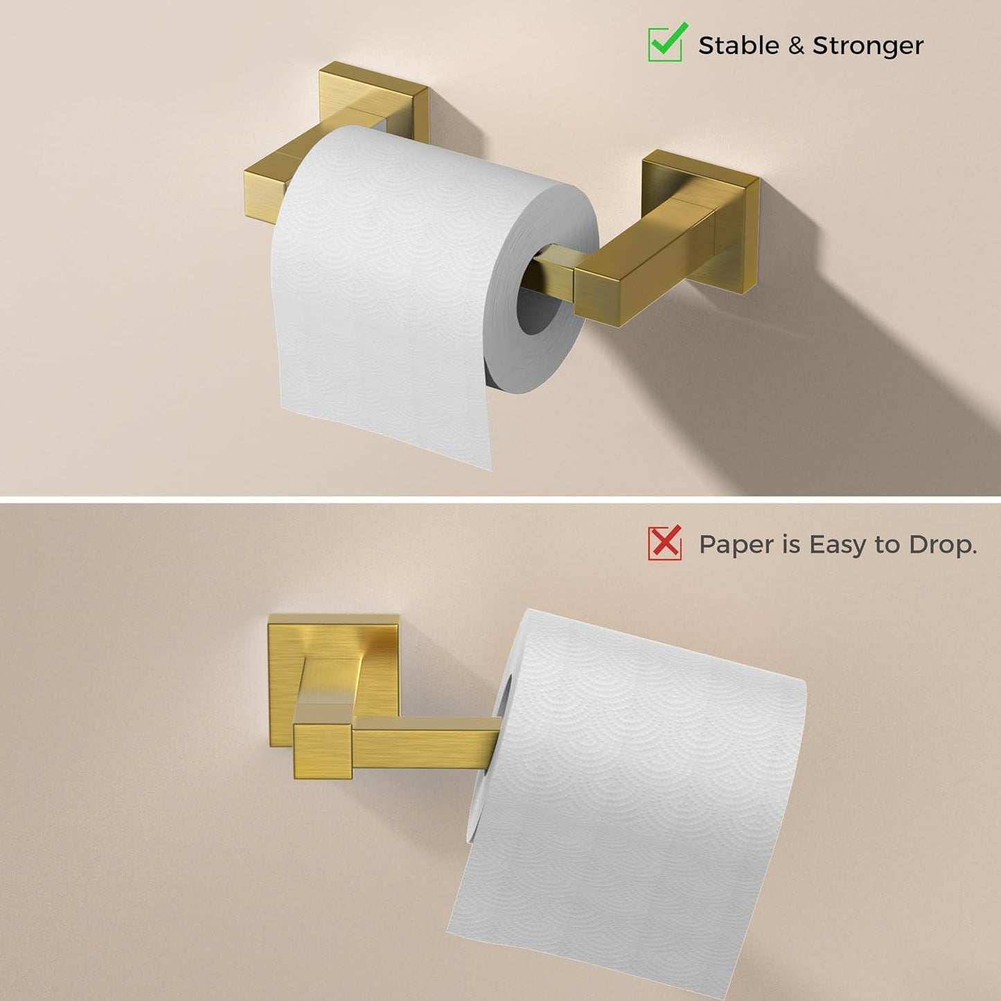 FORIOUS Toilet Paper Holder Wall Mount and Hand Towel Ring Set, SUS 304 Stainless Steel Double Post Pivoting Tissue Roll Holder, Modern Bathroom Hardware Accessories Set, Brushed Gold