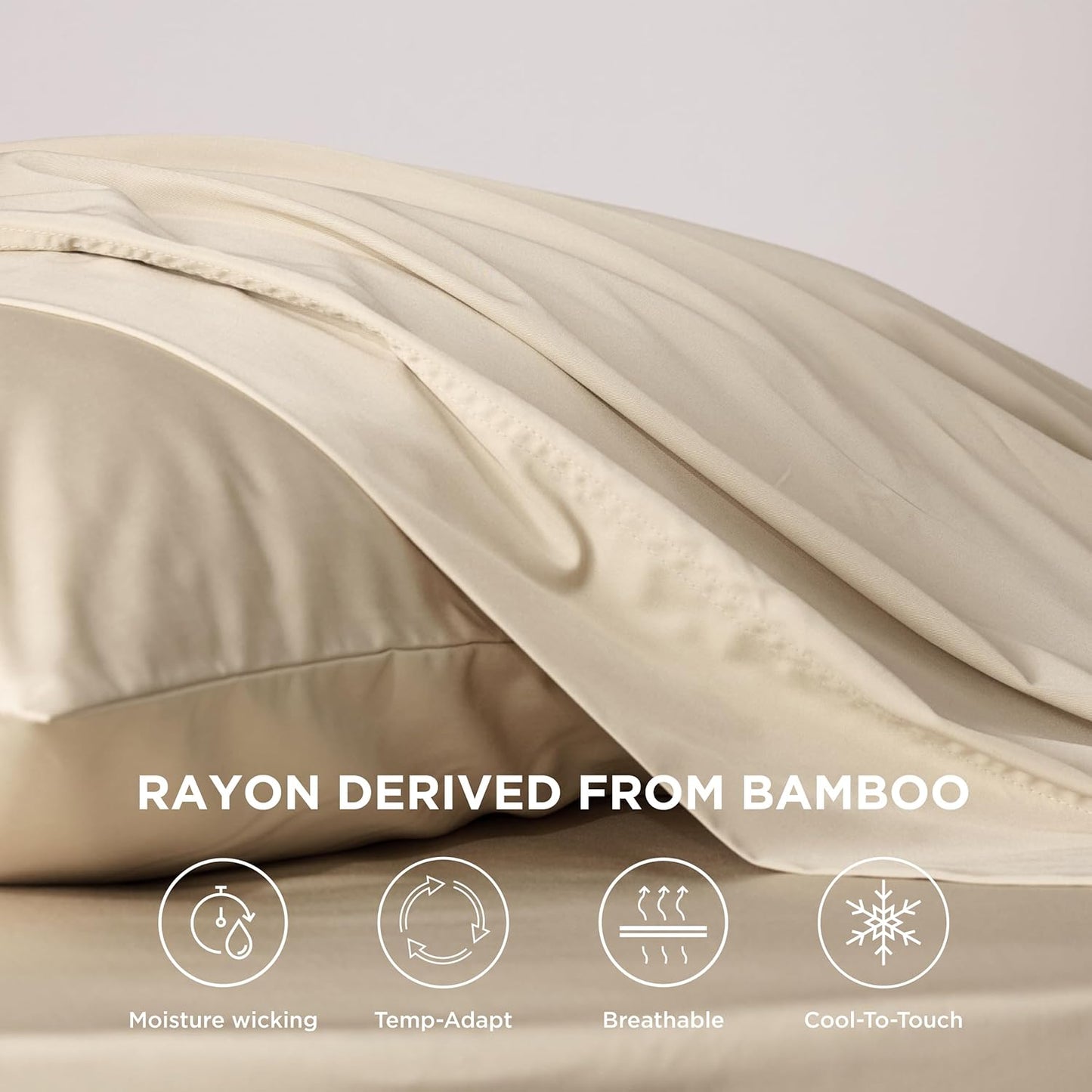 Bedsure Cooling Sheets Twin XL, Rayon Derived from Bamboo, Breathable & Soft Twin XL Sheet Sets, Deep Pocket Up to 16 Inches, Hotel Luxury Silky Dorm Bedding for Hot Sleepers, Beige