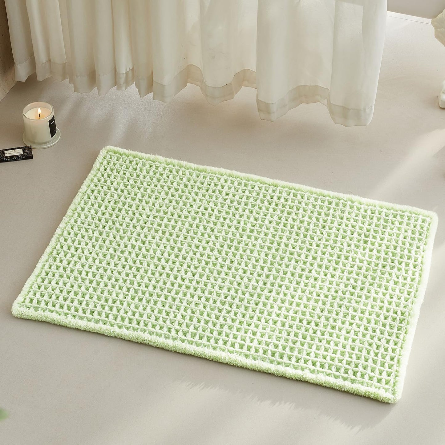 Waffle Bath Mat, Boho Bathroom Rugs Non Slip Washable Super Absorbent Quick Dry Cute Bath Mat Farmhouse Bathroom Decor, 30"x20" Pale Green
