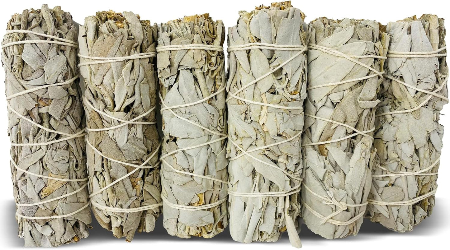 White Sage Sticks Pack of 6, Sage Smudge Kit 4'' Long Dried Sage Sticks for Meditation, Smudging and Cleansing, Getting Rid of Negative Energy, Sustainably Grown California Sage