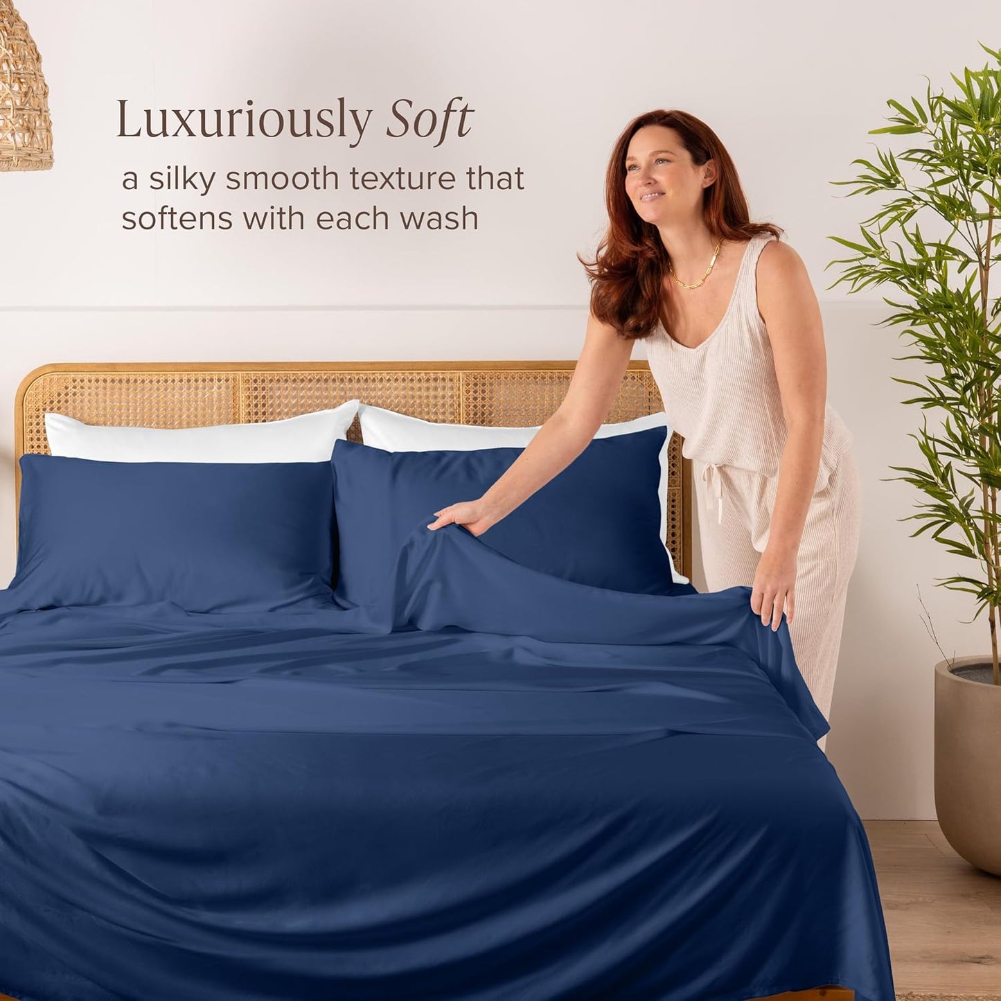 Bare Home 100% Rayon Made from Bamboo Luxury Twin XL Sheet Set - 3 Piece Bedding Set - Deep Pockets - Cooling & Breathable - Easy Fit - Soft Bedding Sheets & Pillowcases (Twin XL, Dark Blue)
