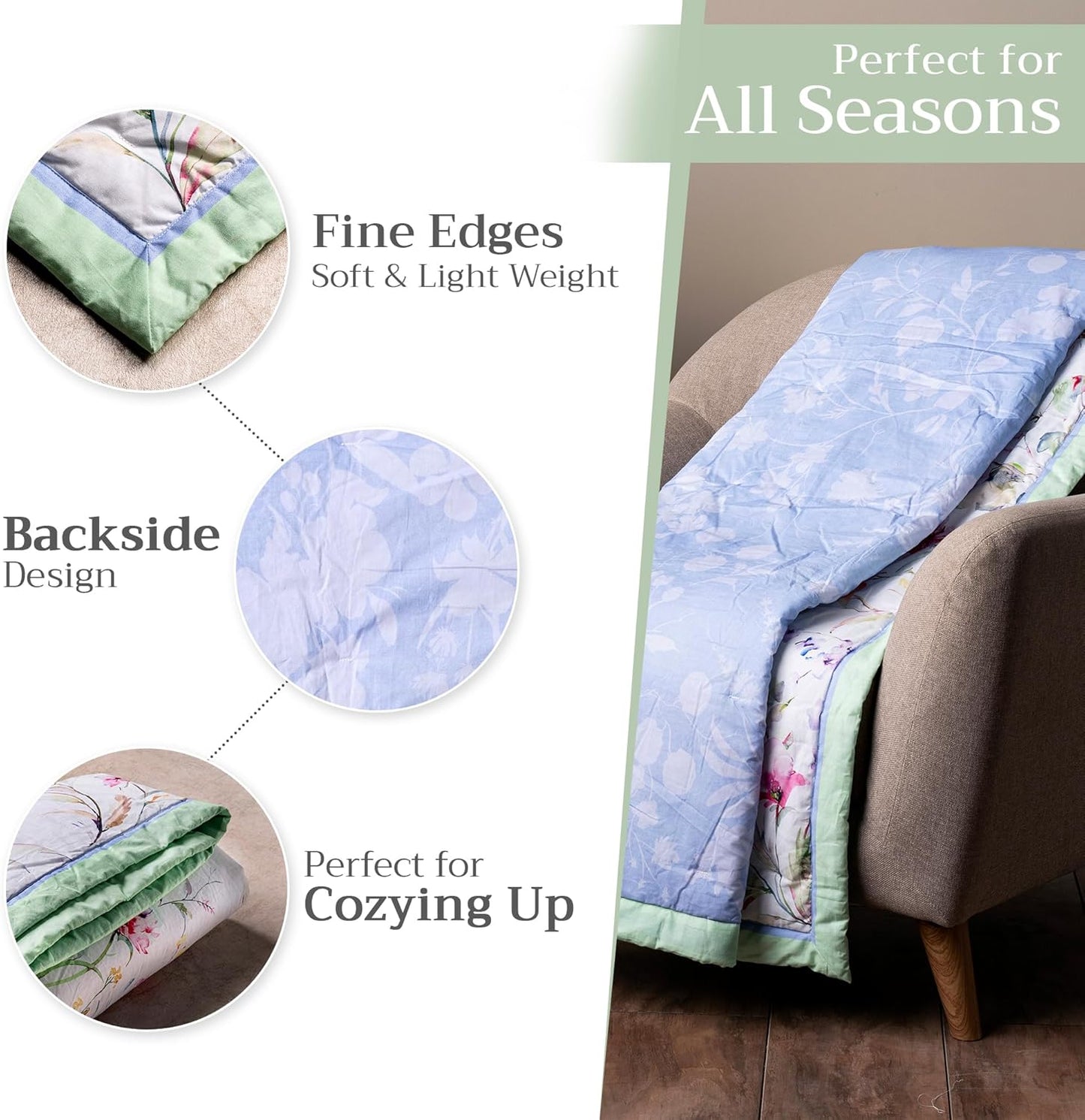 Maison d' Hermine Throw Blanket for Couch Lightweight Soft Warm Breathable Cotton Throw Blankets for Bed Girls Boys Women Men Gifts Sofa Travel Living Room Chair Bedding (60"x80", Summer Floral)