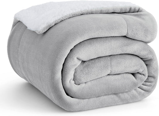 Bedsure GentleSoft Sherpa Fleece Throw Blanket Twin Size for Couch - Thick and Warm Throw for Women and Men, Soft Fuzzy Plush Twin Blanket for Winter, Light Grey, 60x80 Inches