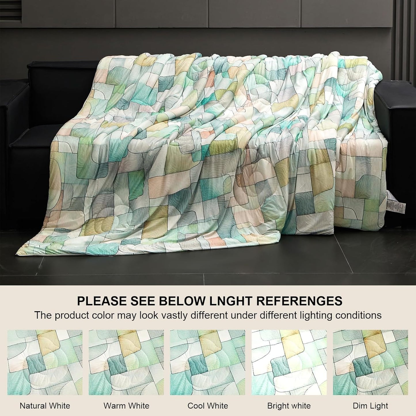 Cyusri Print Cooling Comforter Set 3Pcs Breathable Cool King Size Bedding Set with 2 Pillowcases Green Geometric Pattern Silky Cold Quilt, 108"x90"