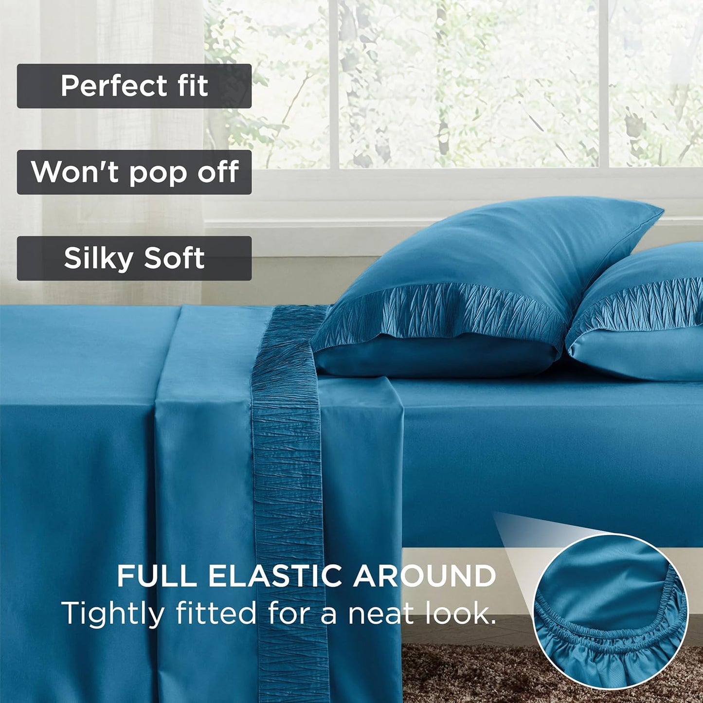 Bedsure King Size Sheets Set - 4 Pieces Soft King Sheets - Breathable & Cooling - Hotel Luxury - Easy Care Polyester Microfiber Bedding for Women, Men, Teal Blue
