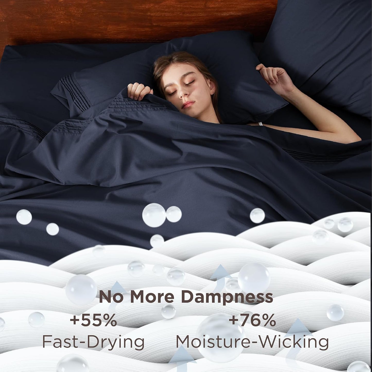 Bedsure Deep Pocket Twin Sheets Set - Fits Mattresses Up to 21 Inches Thick -3 Piece GentleSoft Bed Sheets, Moisture Wicking, Soft & Cooling Bedsheet & Pillowcases, Easy & Secure Fit, Navy
