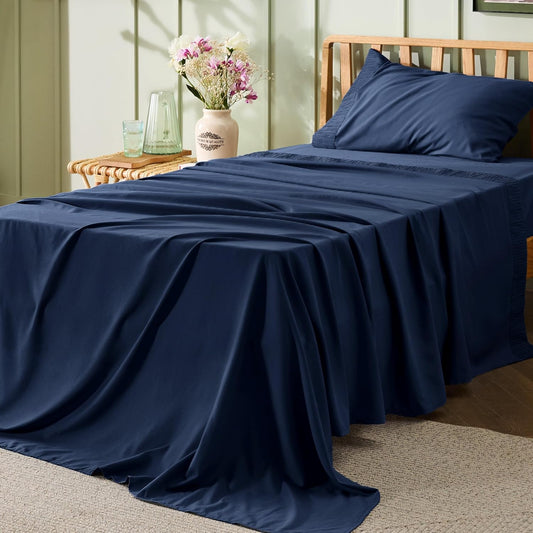Bedsure Twin XL Sheet Sets Dorm Bedding - 3 Pieces Soft Extra Long Twin Sheets, Hotel Luxury, Easy Care Microfiber for Women, Men, Navy