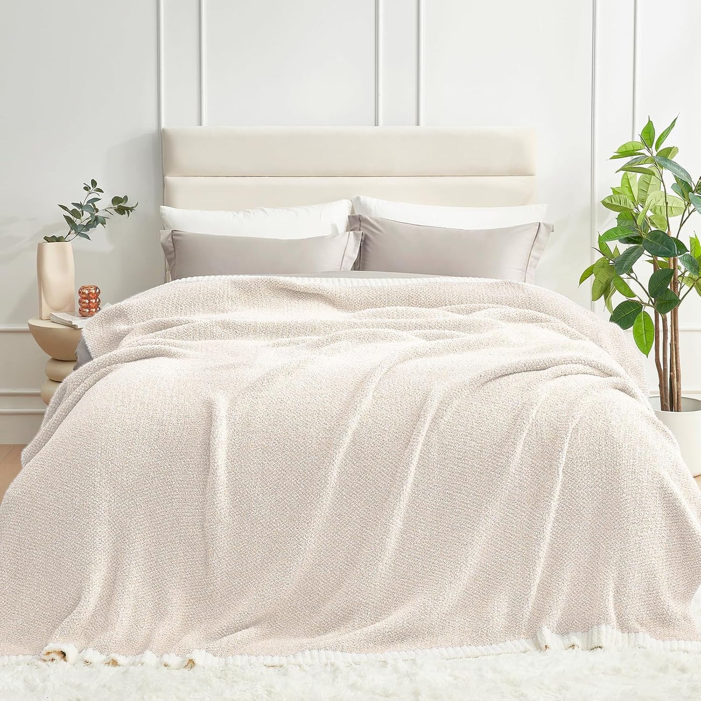 Snuggle Sac Ultra Soft Ivory Bedding Blanket Twin XL, Warm Fluffy Microfiber Blankets for Bed, Living Room, Oversized Bed Blanket Dupes, Heather Ivory, 66x90 inches