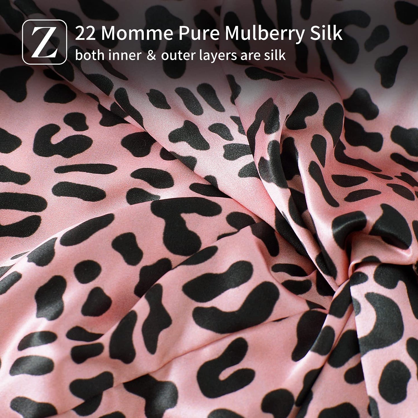 ZIMASILK 22 Momme 100% Mulberry Silk Bonnet for Sleeping & Women Hair Care, Highest Grade 6A Silk Hair wrap for Sleeping with Premium Elastic Stay On Head (1Pc, Leopard Black/Pink)