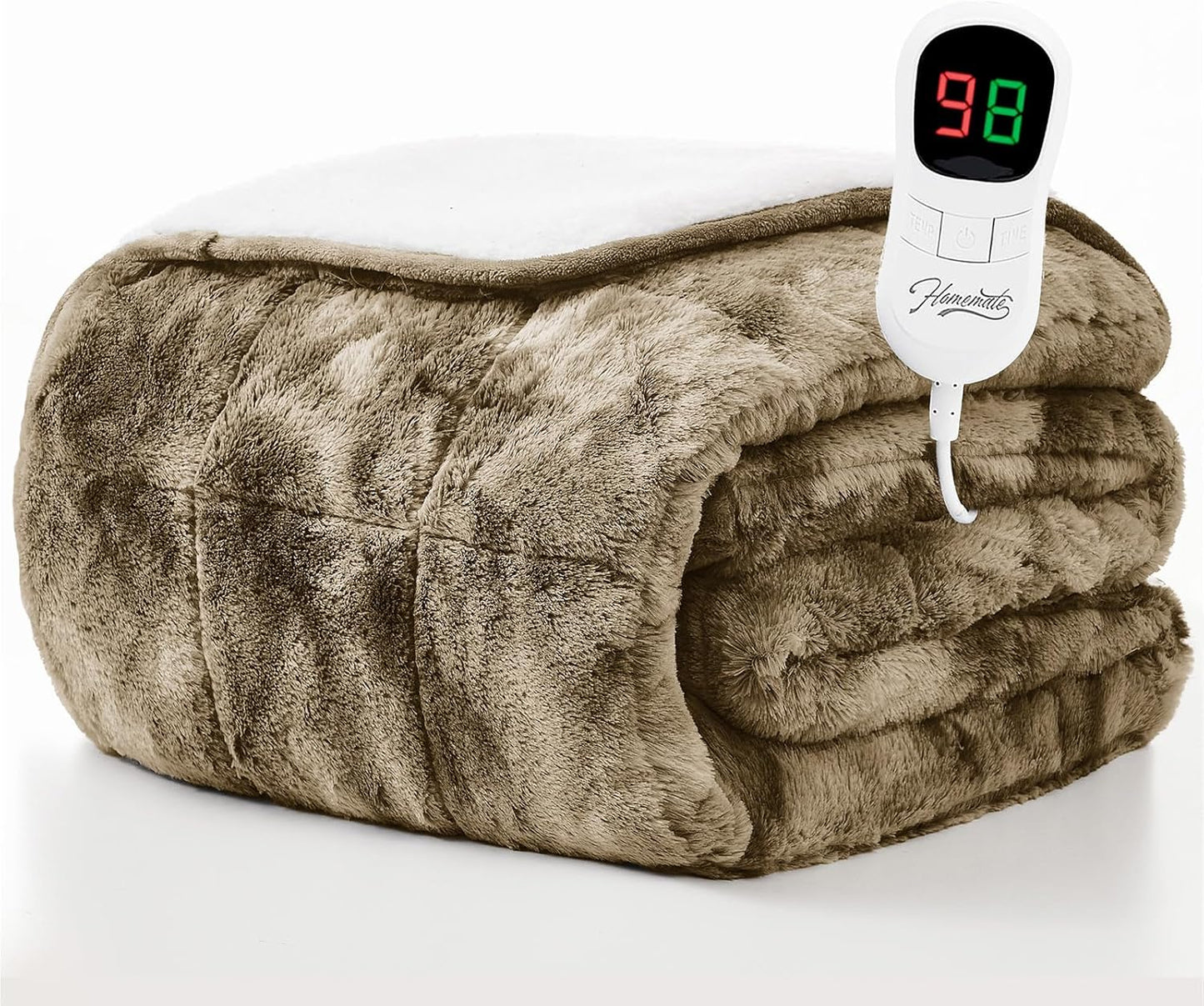 Homemate Heated Weighted Blanket for Adults - 72"x84" 20lbs Electric Throw Fast Heating Heavy Blanket 1/2/4/6/8 Hour Auto Off 10 Heat Levels Over-Heat Protection Luxury Faux Fur Sherpa