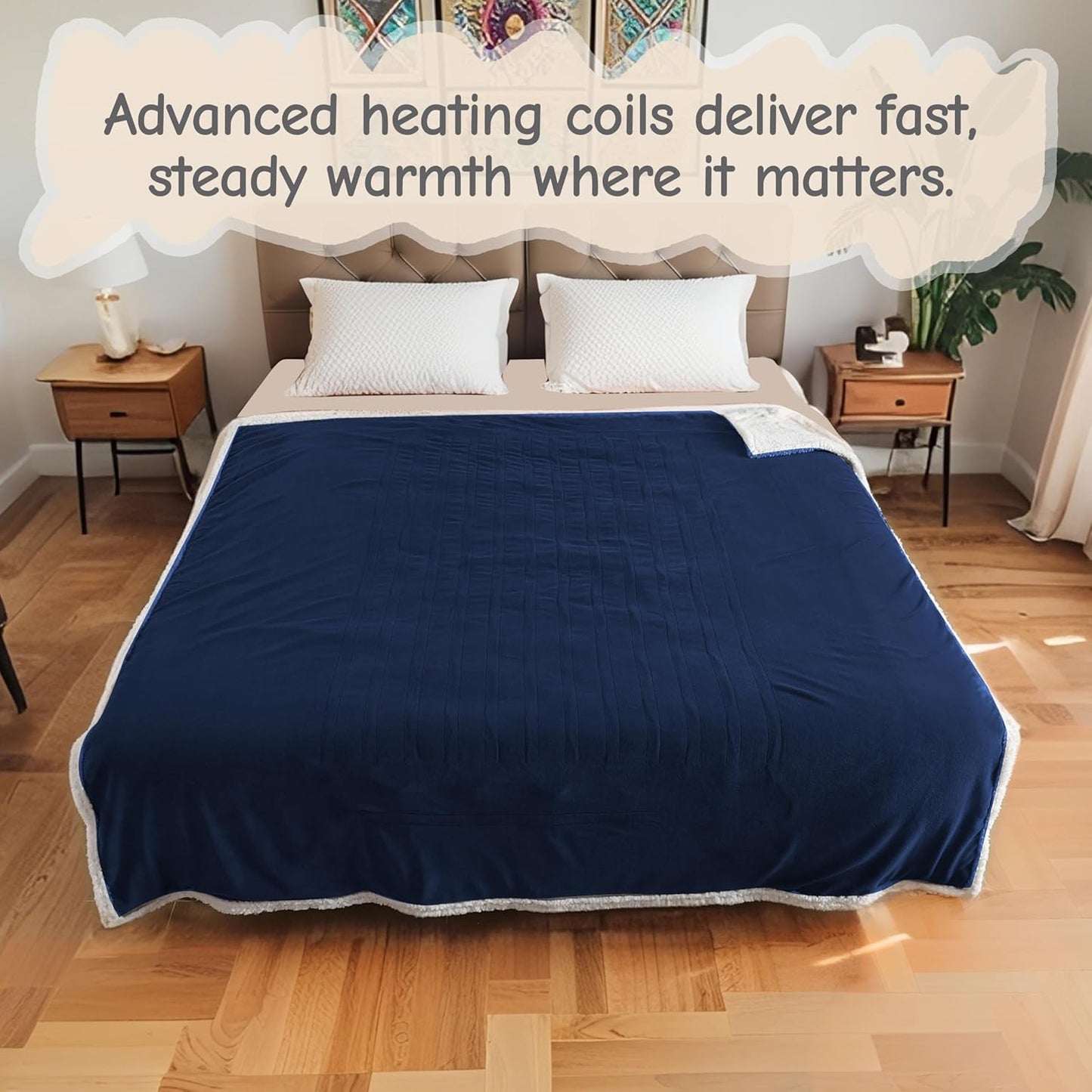 Electric Heated Blanket Full Size 72"x84", Soft Flannel with Overheat Protection, 6 Adjustable Heat Settings & 10-Hour Auto-Off Timer, Fast Heating for Winter Comfort, Navy Blue