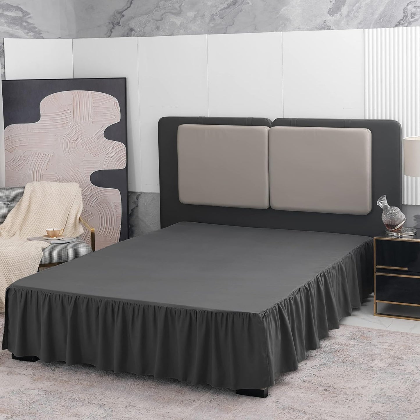 Black Bed Skirt Full Size Ruffled Bed Skirt with Split Corners, Full Bed Skirt 16 Inch Drop, Full Size Bed Skirt Black for Ruffled Bed Skirt with Split Corners, Bed Skirt Full Size