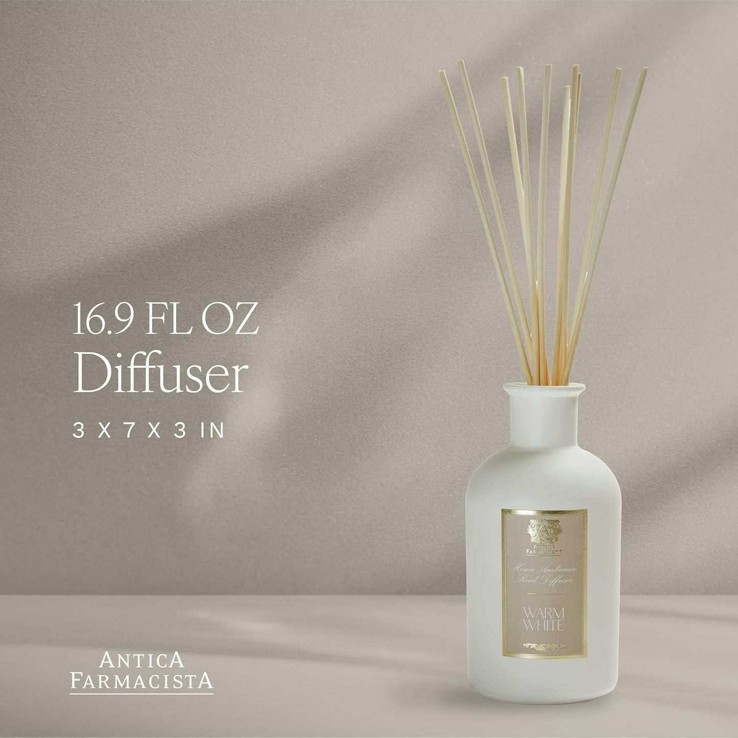 Antica Farmacista Home Ambiance Diffuser - Long-Lasting Reed Scent Diffuser - Luxury Room Freshener Gift - Warm White, 16.9 fl oz