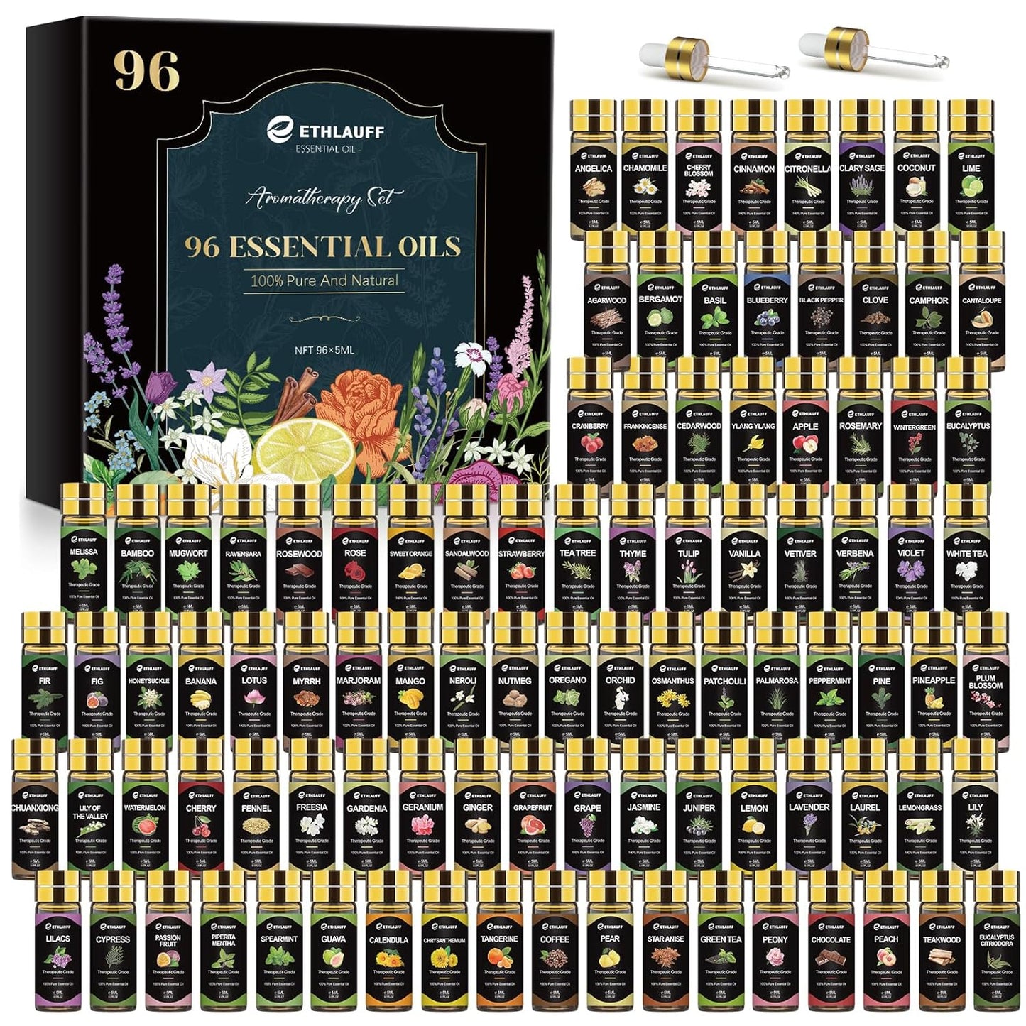 Essential Oil Set - Essential Oils - Pure Essential Oils - Perfect for Diffuser, Massage, Soap, Candle, Bath Bombs Making, Skin & Hair Care, 96x5ml(0.17fl.oz)