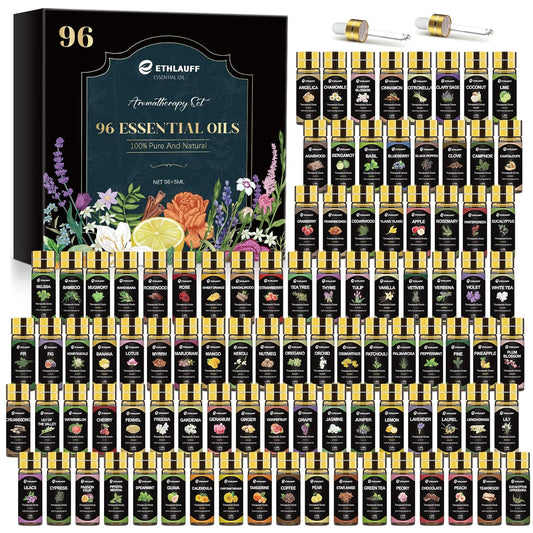 Essential Oil Set - Essential Oils - Pure Essential Oils - Perfect for Diffuser, Massage, Soap, Candle, Bath Bombs Making, Skin & Hair Care, 96x5ml(0.17fl.oz)