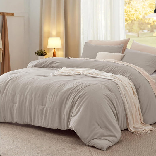 Bedsure California King Size Comforter Set, Linen Soft Prewashed Bedding for All Seasons, 3 Pieces GentleSoft™ Down Alternative Bed Set, 1 Lightweight Comforter (104"x96") and 2 Pillowcases (20"x36")