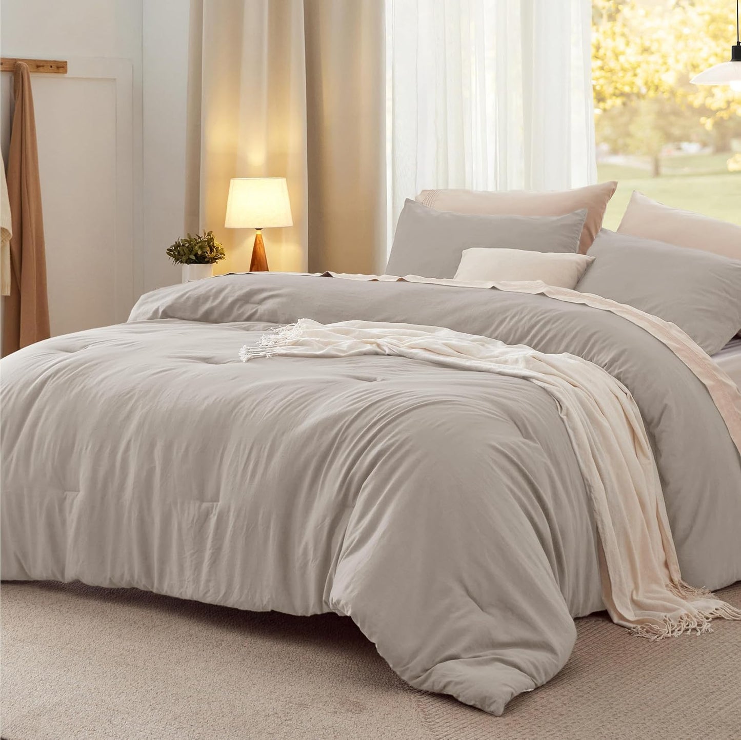Bedsure Full Size Comforter Set, Linen Soft Prewashed Bedding for All Seasons, 3 Pieces GentleSoft™ Warm Down Alternative Bed Set, 1 Lightweight Comforter (82"x86") and 2 Pillowcases (20"x26")