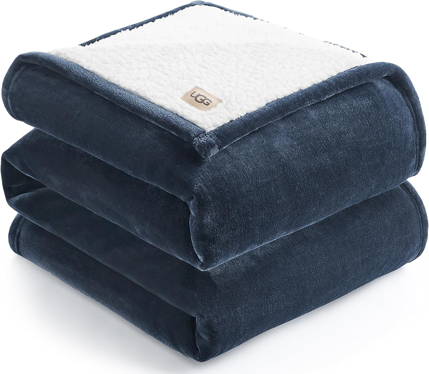 UGG Ariana Full/Queen Blanket Fleece Fluffy Reversible Soft Fuzzy Bedding Cozy Plush Warm Oversized Blanket Machine Washable Bedroom Decor for Big Couch or Bed, 90-inch x 90-inch, Navy Blue
