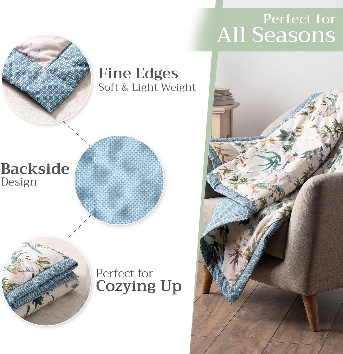 Maison d' Hermine Throw Blanket for Couch Lightweight Soft Warm Breathable Cotton Throw Blankets for Bed Girls Boys Women Men Gifts Sofa Travel Living Room Chair Bedding (50"x60", Hokuzai)