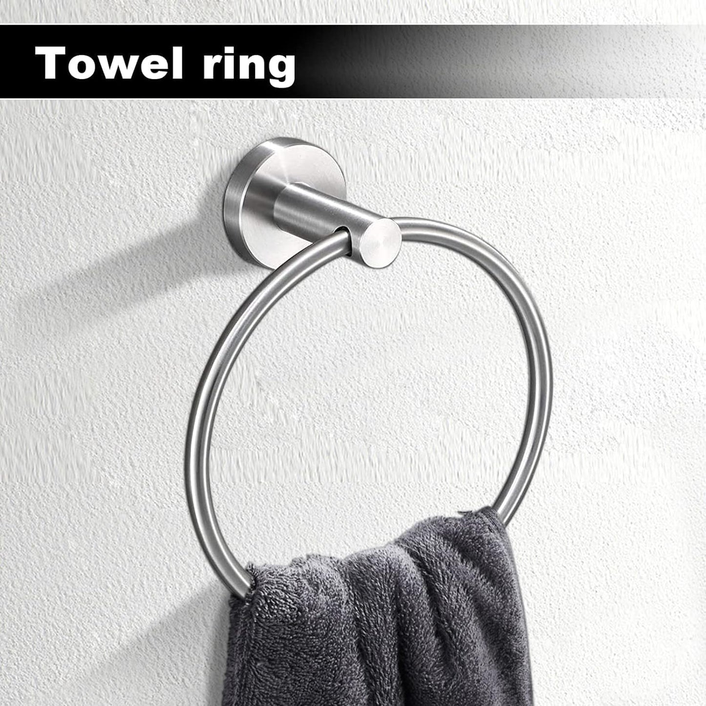 23.6inch 10 Sets Bathroom Towel Rack Set Brushed Nickel, Includes 2PCS 23.6Inch Towel Bar, 2PCS Towel Ring, 2PCS Toilet Holder and 4PCS Towel Hooks-Brushed Nickel
