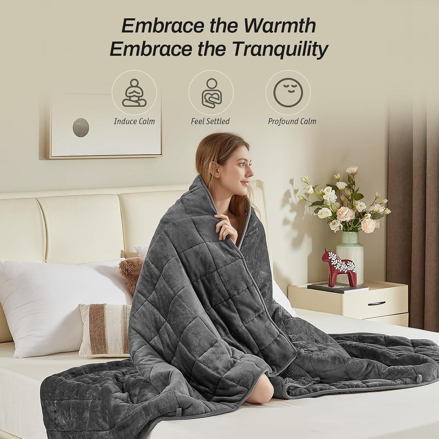 Sherpa Fleece Adult Weighted Blanket, 15 Pounds Dual Sided Soft Plush Blanket for Couch Bed Sofa, Heavy Thick Blankets with Glass Beads Great for Sleep, 48 x 72 inches, Dark Grey on Both Sides