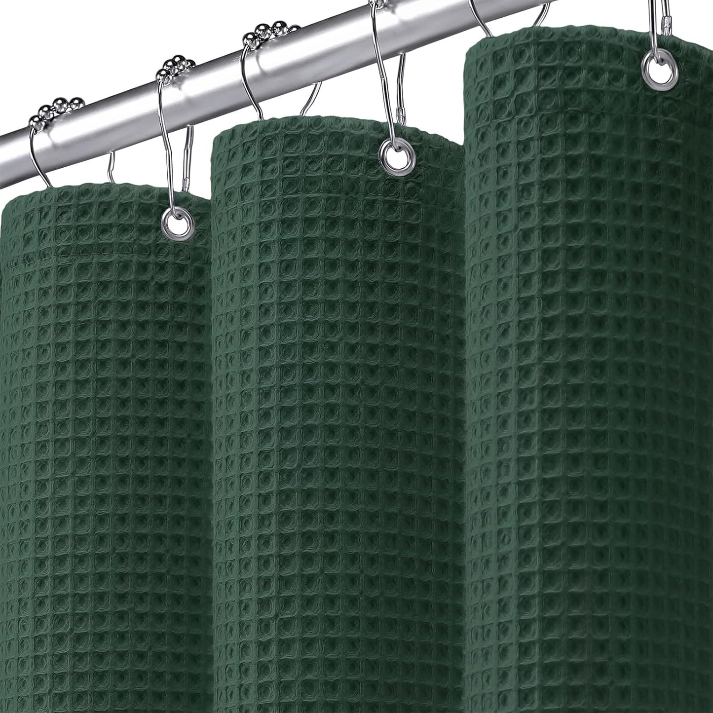 Waffle Weave Shower Curtain - Dark Green Cotton Fabric Texture Heavyweight Shower Curtain for Bathroom,Washable,72Wx72L