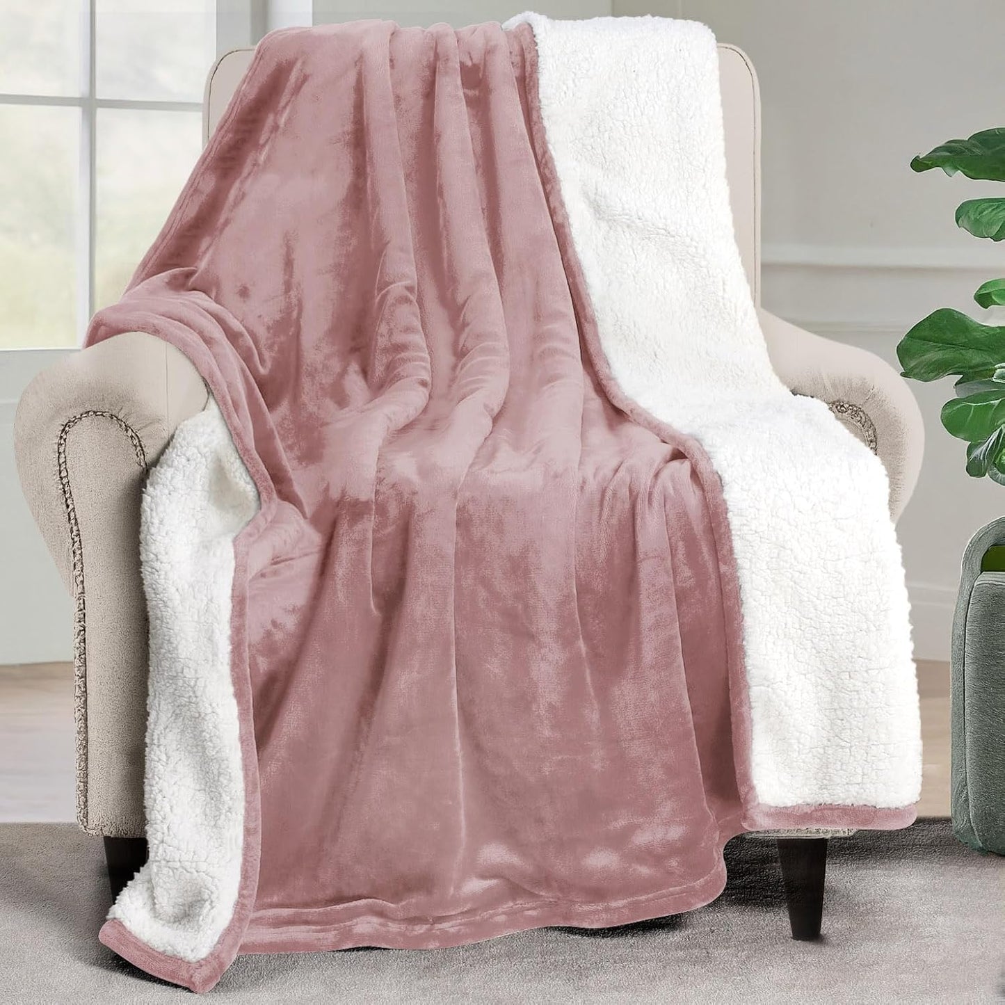 Utopia Bedding Sherpa Blanket Throw Size (Rose Pink, 50x60 Inches) - Soft Lightweight Plush Fleece Reversible Blanket for Bed, Sofa, Couch, Camping and Travel