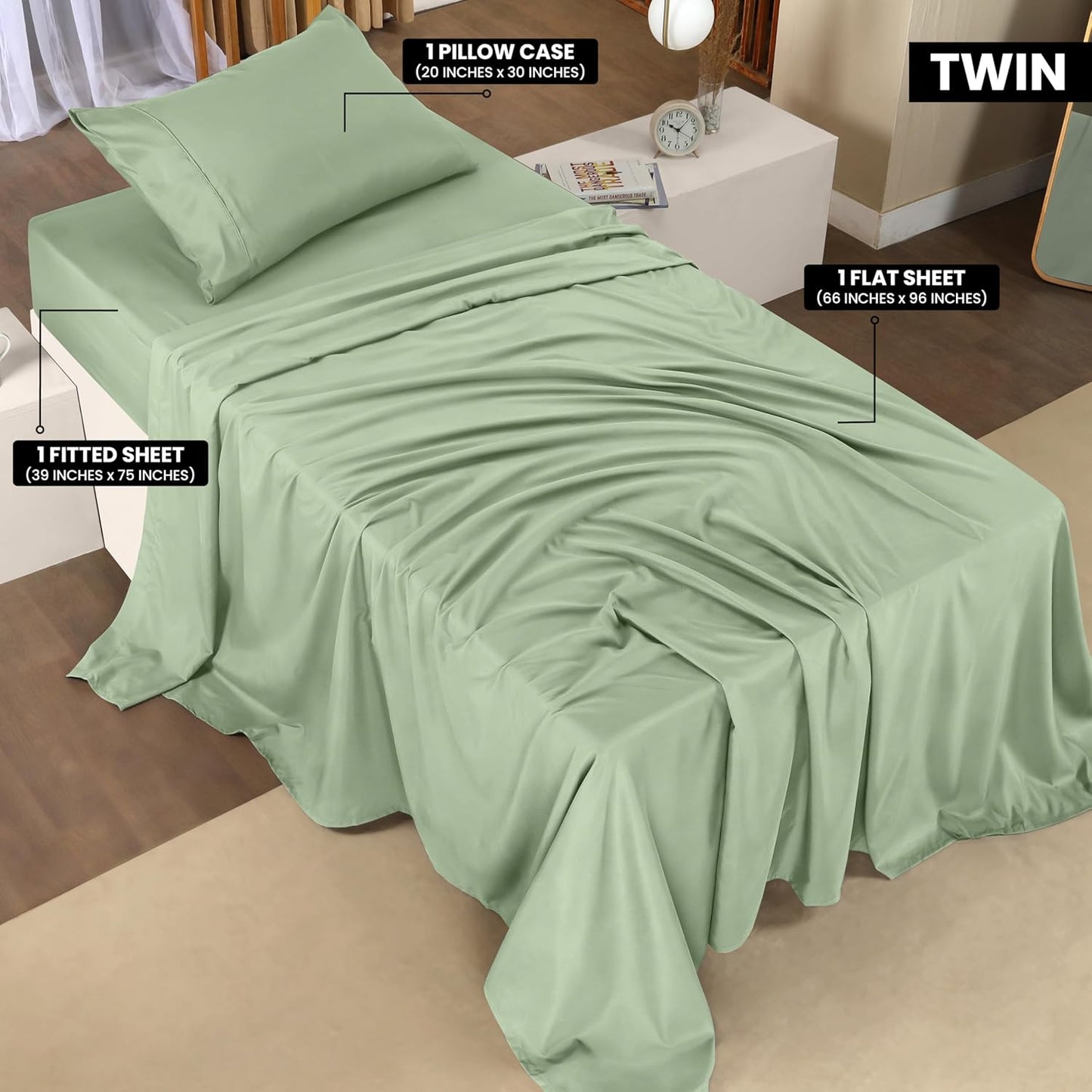 Utopia Bedding Twin Sheet Set – 3 Piece Bed Sheets for Twin Size Bed, Soft and Breathable Microfiber, Includes 1 Fitted Sheet, 1 Flat Sheet and 1 Pillowcase (Sage)