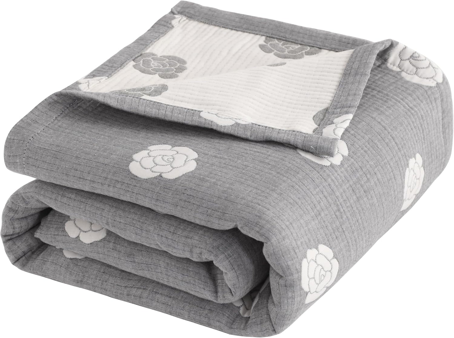 NTBAY 3 Layers Cotton Muslin 106x92 King Bed Blanket, Super Soft Breathable Thermal Yarn Dyed Quilt for Adults, Perfect Lightweight Blanket for Couch Sofa Bed All Seasons, Grey Rose