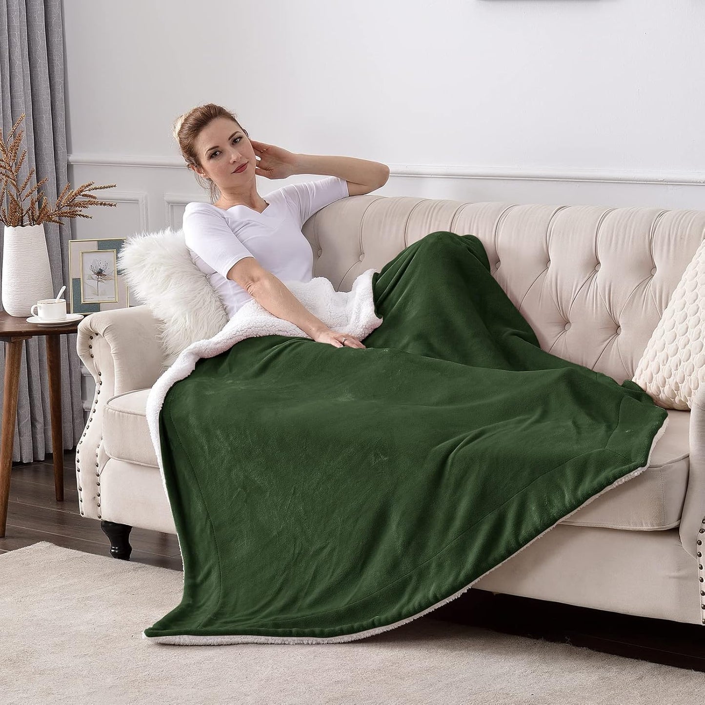 SOCHOW Sherpa Fleece Throw Blanket, Double-Sided Super Soft Luxurious Plush Blanket Twin Size 60 inchx80 inch, Olive Green