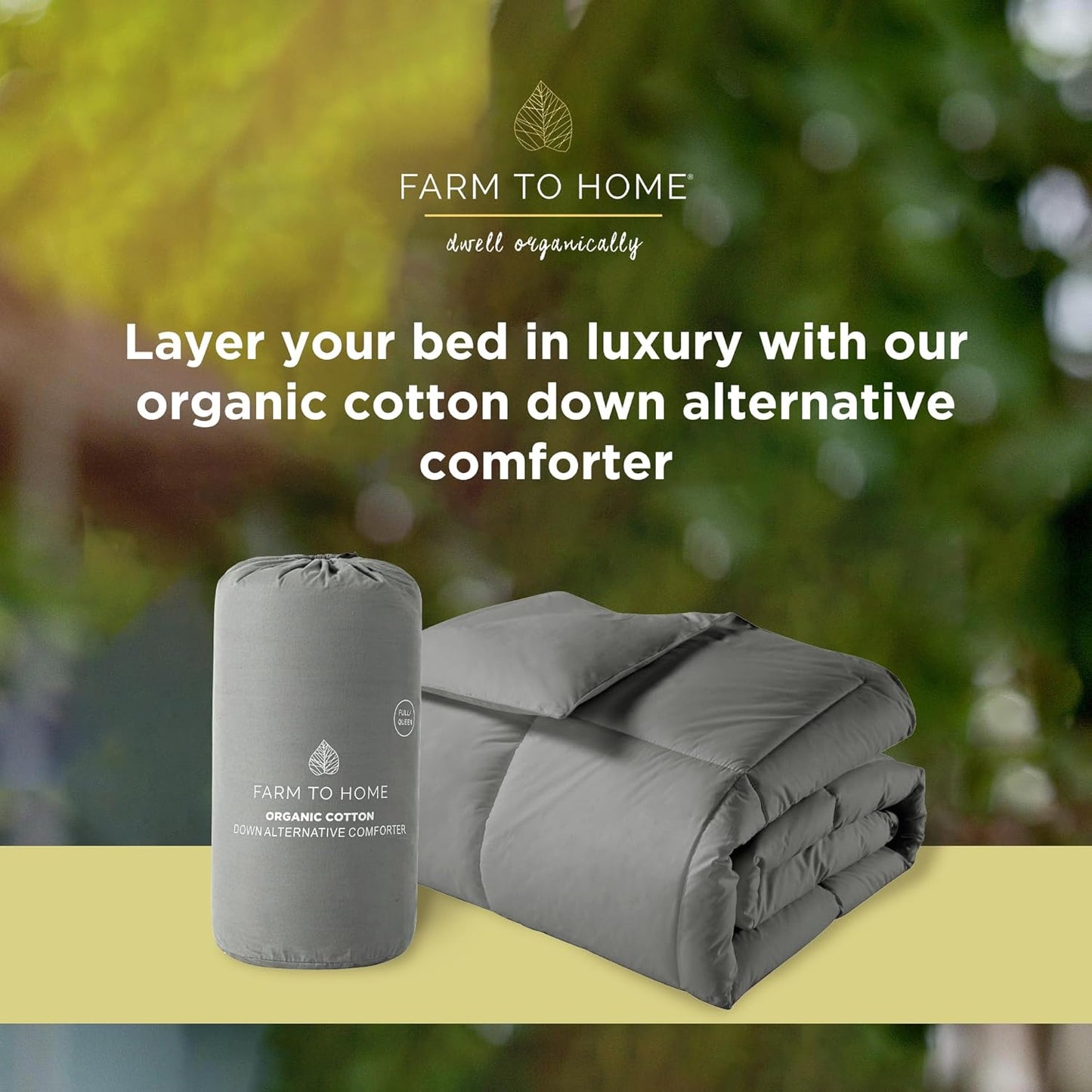 Farm To Home Luxury Comforter Organic Cotton All Season Fluffy Lightweight Down Alternative Machine Washable Comforter for Bedroom, Twin, Gray